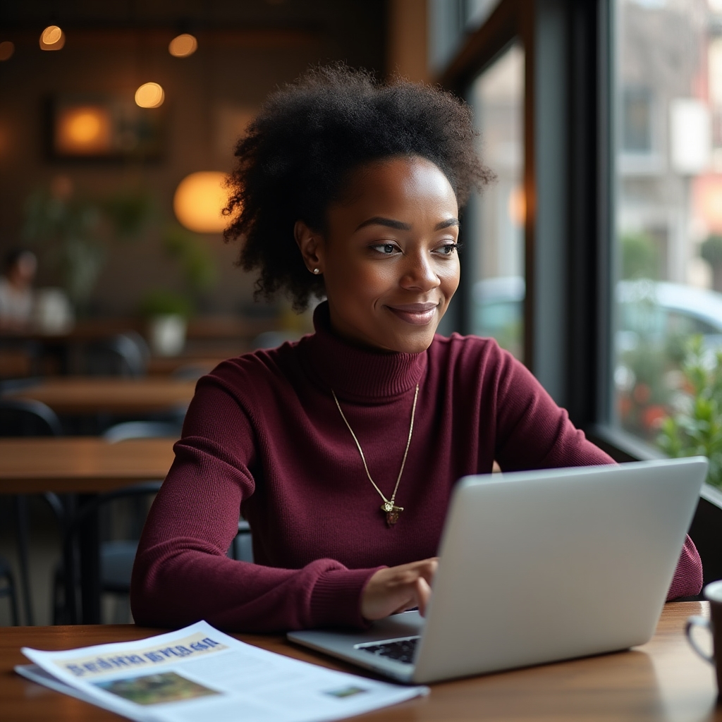 Person writing neighborhood-specific real estate content on a laptop at a desk